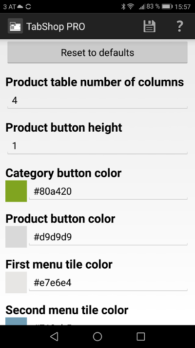 Define your own color scheme for the cashier screen and product buttons