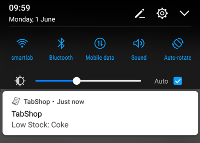 Receive low stock notifications within your Android POS