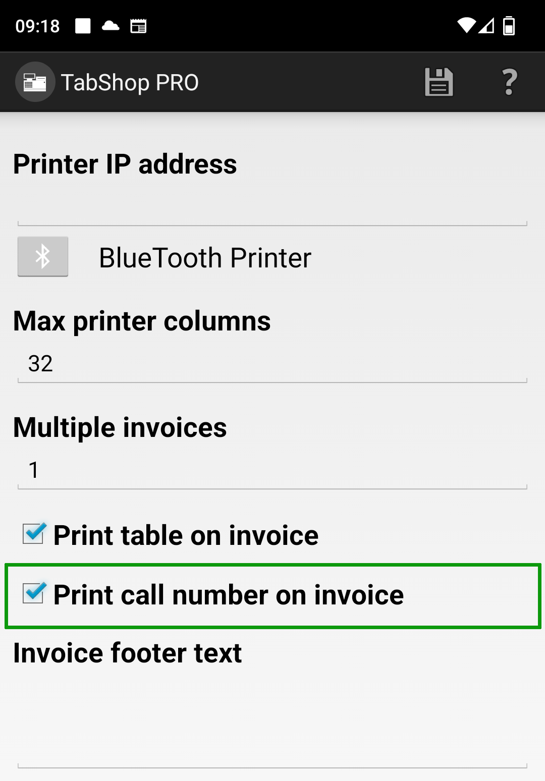 Enable callout numbers in TabShop Point of Sale