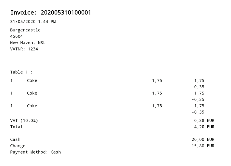 example of a TabShop generated invoice