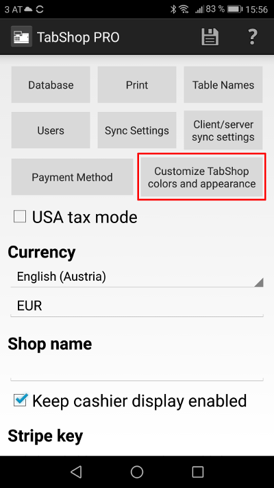 Configure the Android point of sale appearance