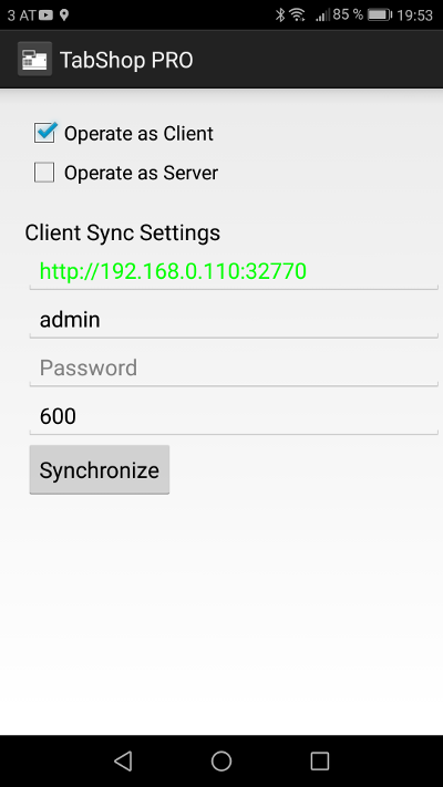 Configure client server synchronization
