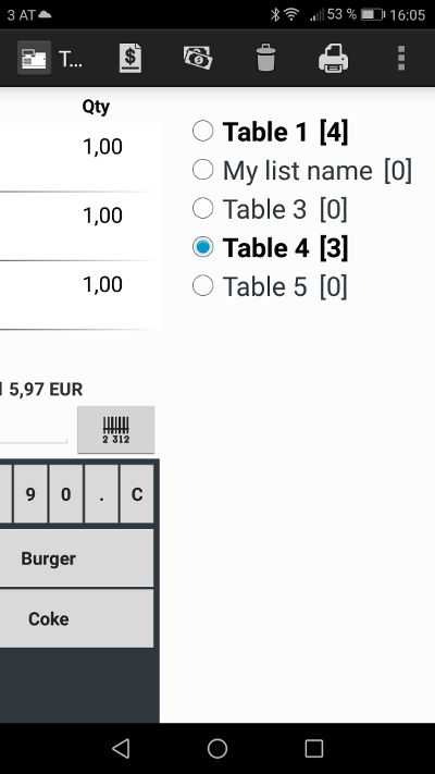 Managing order lists and tables in TabShop