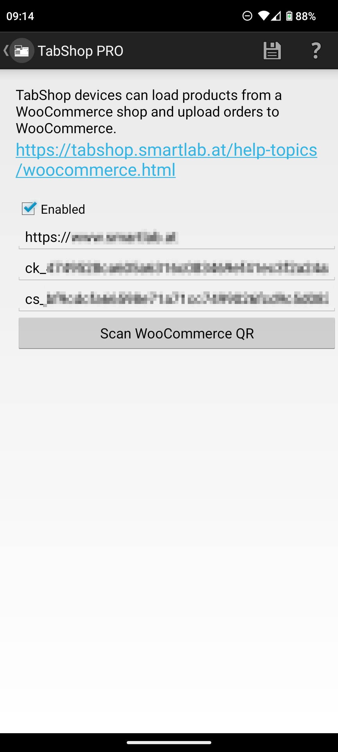 TabShop WooCommerce integration settings